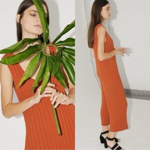 DIARTE Bailey Sleeveless Egyptian Cotton Orange Knit Ribbed Jumpsuit